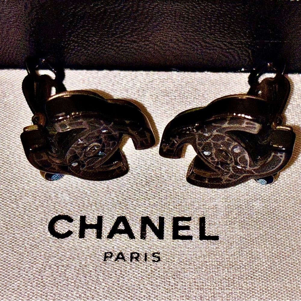 CHANEL Blue Crystal Logo Earrings - Authentic- with Box/Bag - Picture 7 of 13